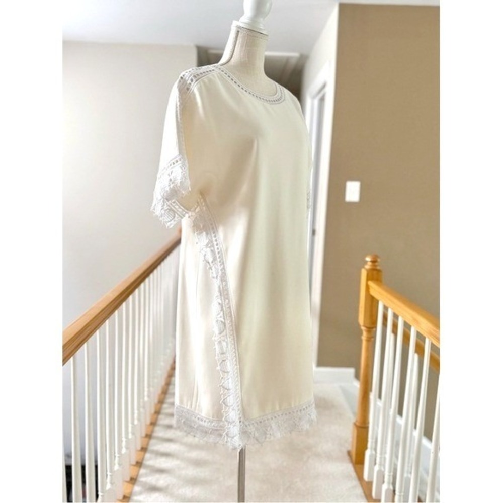 Tory Burch Marissa Ivory Cream Crochet Lace Trim Shift Dress Sz 14‎ - Picture 4 of 14